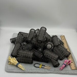 Vintage Brush Wire Mesh Curler’s 2-Sizes With Plastic Pins Total of 45 Rollers